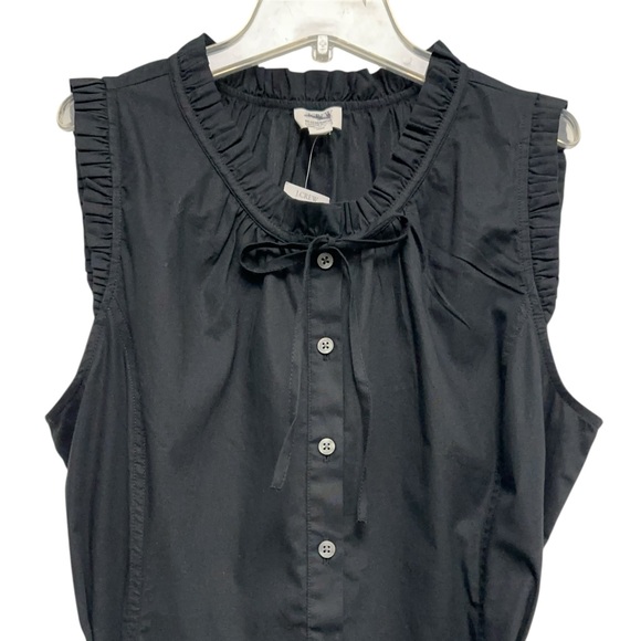 NEW J. CREW Factory Ruffle tie-neck mini dress cap sleeve in black size 14 - Picture 3 of 7